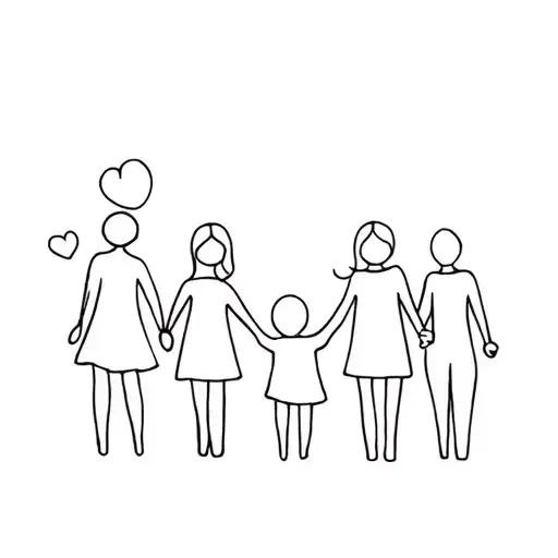 mom and 3 children holding hands tattoo design idea