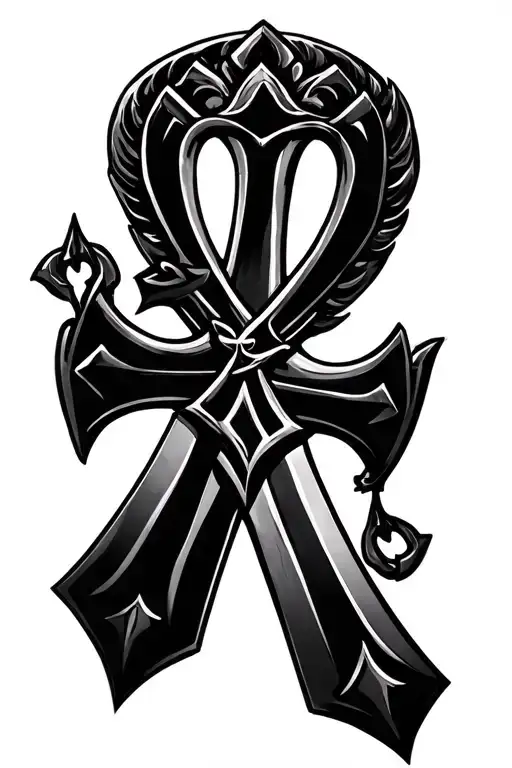Ankh cross with sword point crown tattoo design idea