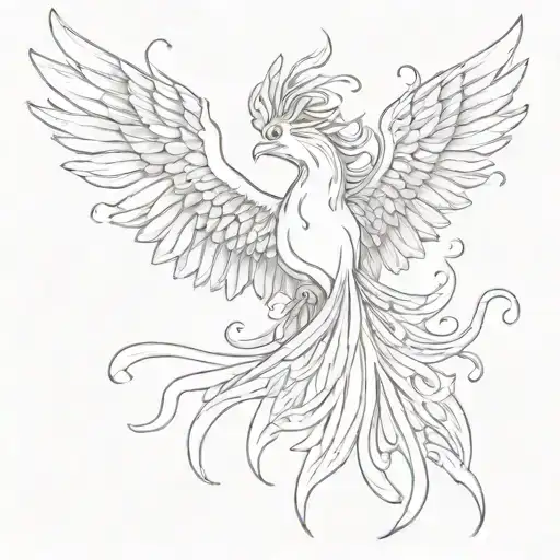A feminine Phoenix tattoo on the back of the arm and shoulder blade. The head is proudly pointing up, fine line.  tattoo design idea