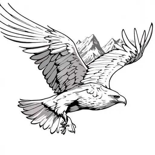simple eagle soaring with mountain scene tattoo design idea