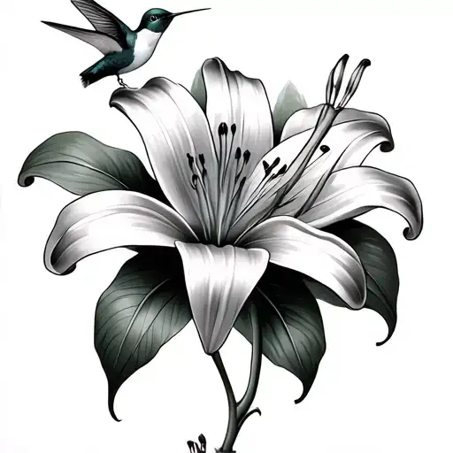 Lily And Hummingbird tattoo design idea
