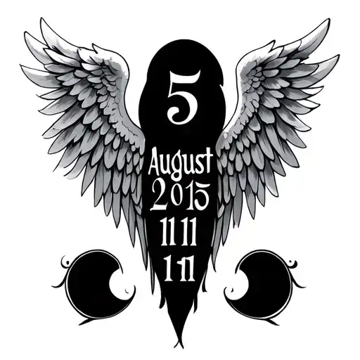 angel wings with date 5 August 2015 in Roman numerals tattoo design idea