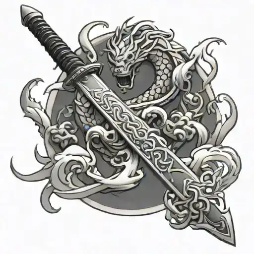 chinese sword emerging tattoo design idea