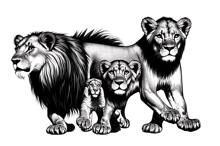lion lioness lion cubs walking tattoo design idea