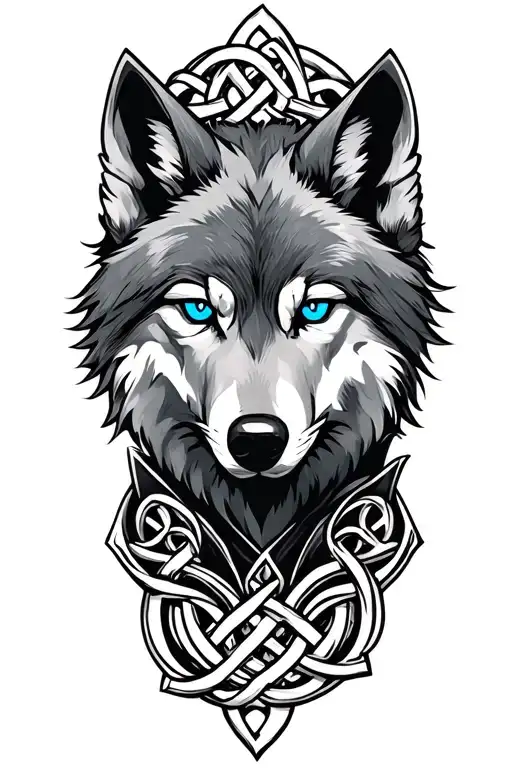 wolf with blue eyes on armor tattoo design featuring Celtic trinity knot  tattoo design idea