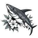larkspur flower around a hammer head shark tattoo design idea