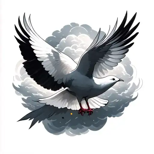 I want a memorial tattoo that features two graceful doves flying among soft, fluffy clouds to represent peace and heaven tattoo design idea