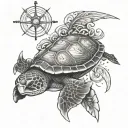 sea turtle and compass tattoo design idea