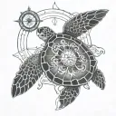 sea turtle and compass tattoo design idea