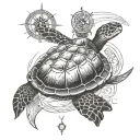 sea turtle and compass tattoo design idea