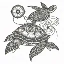 sea turtle and compass tattoo design idea