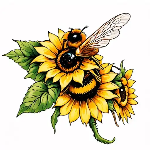 honey bee on sunflower tattoo design idea