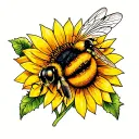 honey bee on sunflower tattoo design idea