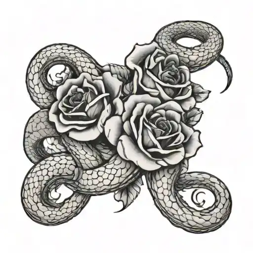 two headed snake with roses tattoo design idea