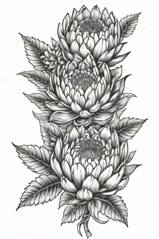 protea flower bouquet tattoo design idea