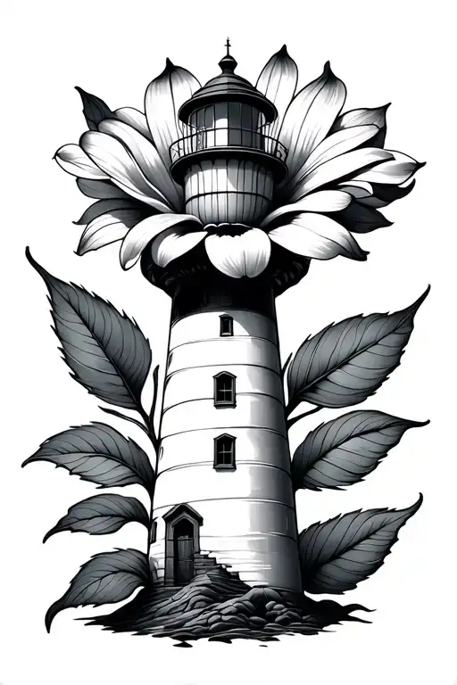 light house flower vegvisir symbol tattoo design idea