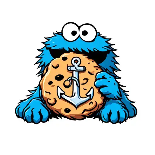 Cookie Monster with an anchor intertwined representing the client's tattoo design idea