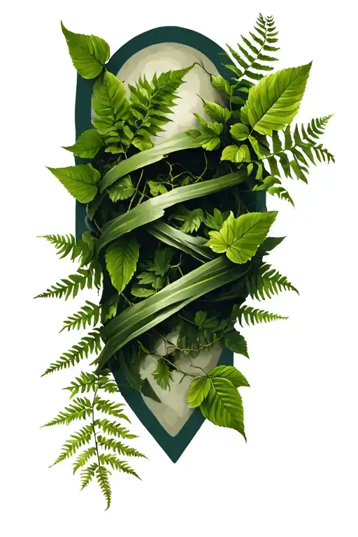 vines wrapped with leaves and ferns sticking tattoo design idea