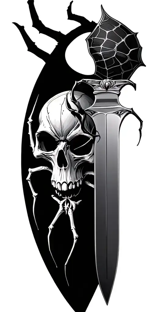 spider skull knife and shadow tattoo design idea