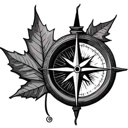 compass with north pointing to a maple leaf and south pointing to kangaroo  tattoo design idea