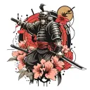 Samurai katana Japanese cherry blossom tattoo design idea