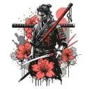 Samurai katana Japanese cherry blossom tattoo design idea
