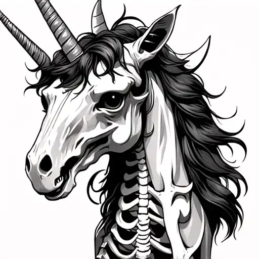 demon skeleton unicorn tattoo design idea