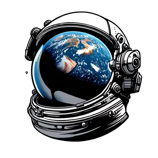 astronaut helmet with earth reflection tattoo design idea