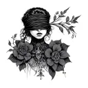 gothic inspired tattoo with a woman blind blindfolded  tattoo design idea