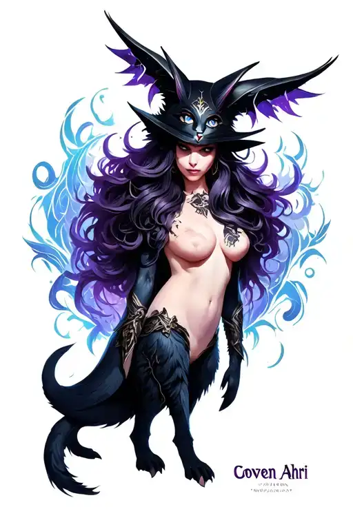 Coven Ahri league of legends character surrounded tattoo design idea