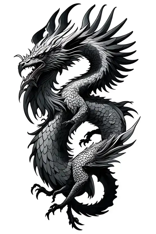 phoenix, pisces sign, with dragon tattoo design idea