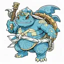 blastoise from Pokemon dressed as Jinbei from One Piece tattoo design idea