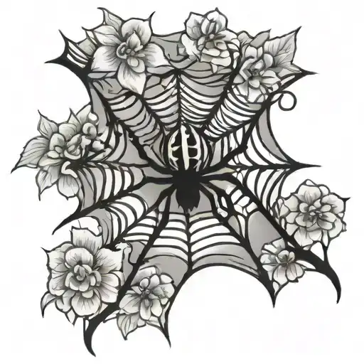 spider web and flowers growing without spider tattoo design idea
