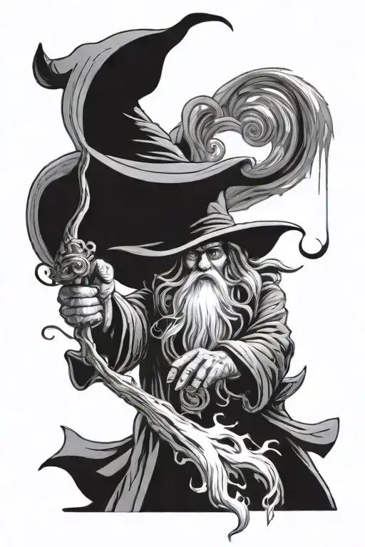 wizard casting a spell tattoo design idea