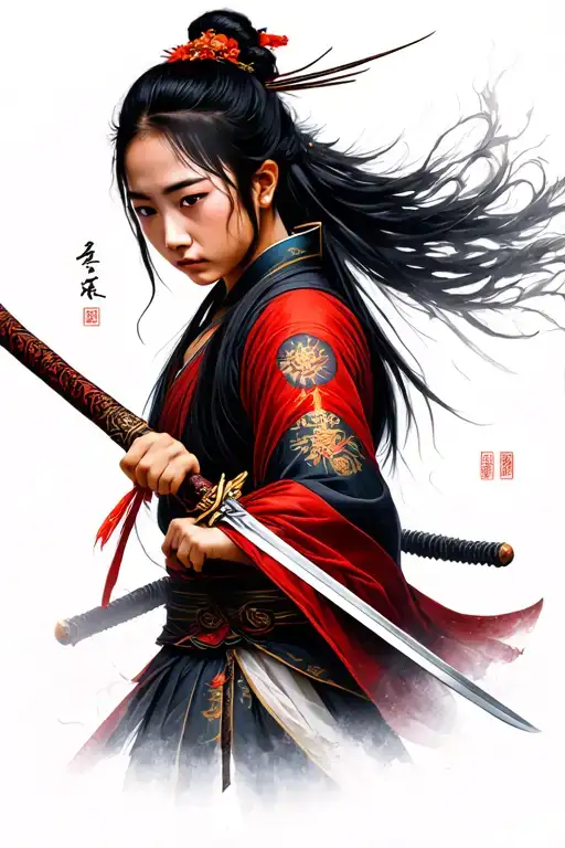 Mulan with holding dao sword tattoo design idea