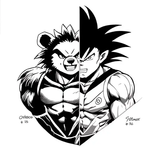 A fusion tattoo of Kuma from One Piece and Vegeta from Dragon Ball Z tattoo design idea