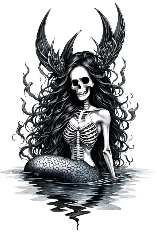 mermaid siren evil skeleton tattoo design idea