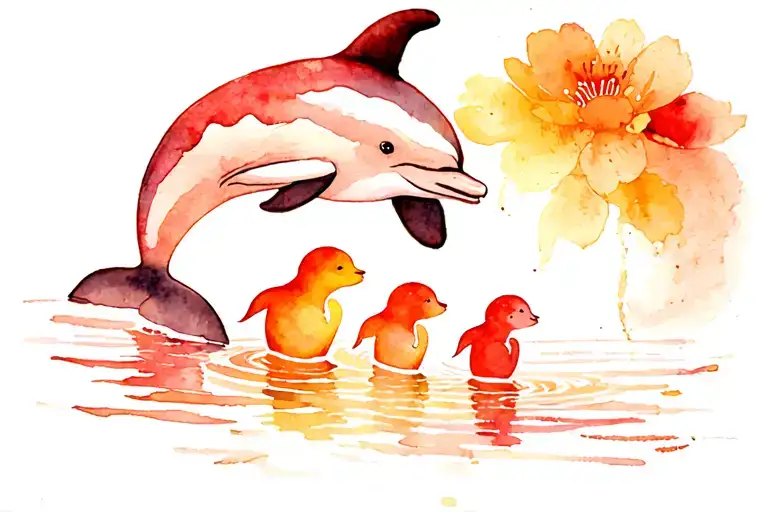 mum dolphin and 3 babys tattoo design idea