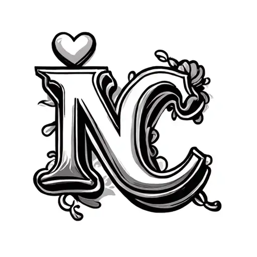 letter n and c with a heart tattoo design idea