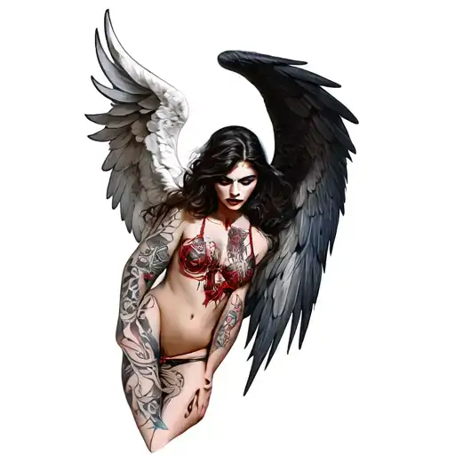 provocative evil angel  tattoo design idea