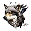 wolf, moon, eagle tattoo design idea