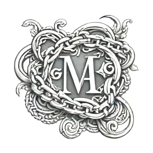 3d chain with initials N V A tattoo design idea