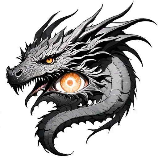 Chest dragons in the center an eye with glow tattoo design idea