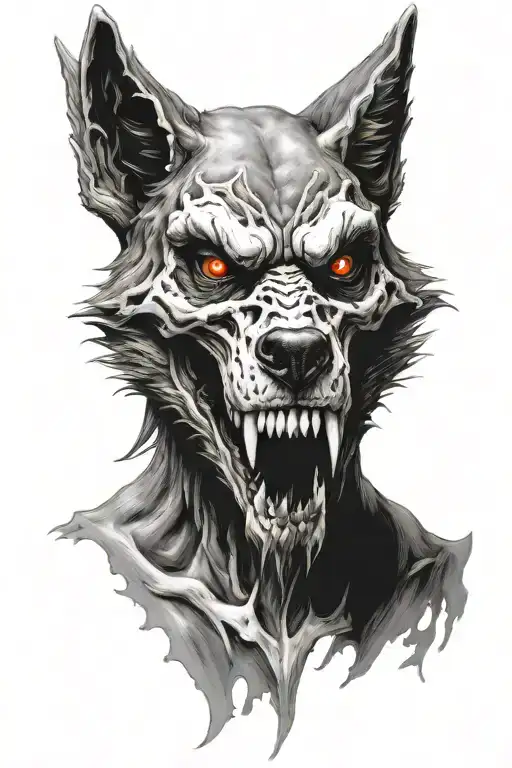 evil wolf skull face tattoo design idea