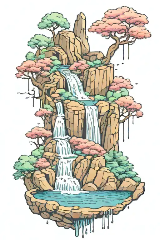 waterfall cascading tattoo design idea
