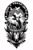 bull elk and mule deer with ducks flying and "don't tread on me" tattoo design idea
