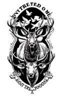 bull elk and mule deer with ducks flying and "don't tread on me" tattoo design idea