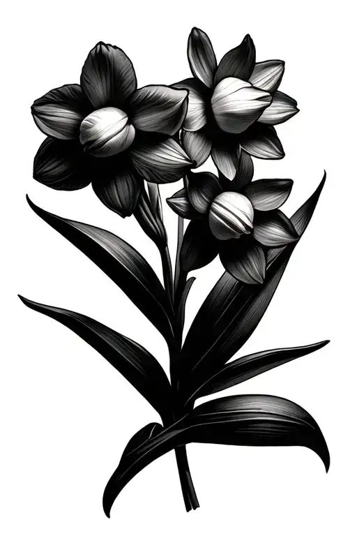 tiny daffodil flower bouquet tattoo design idea