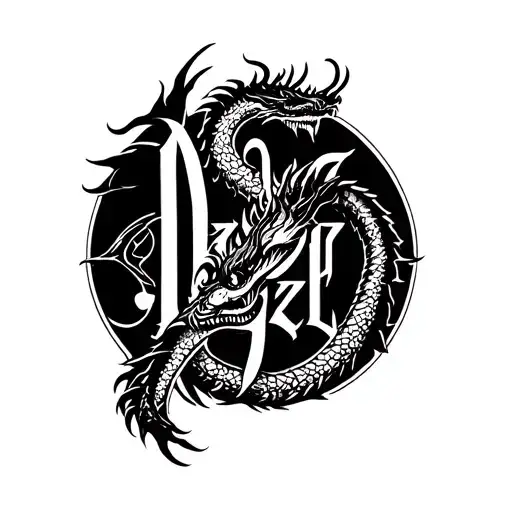 "Denzel" Dragon Echo with letters tattoo design idea