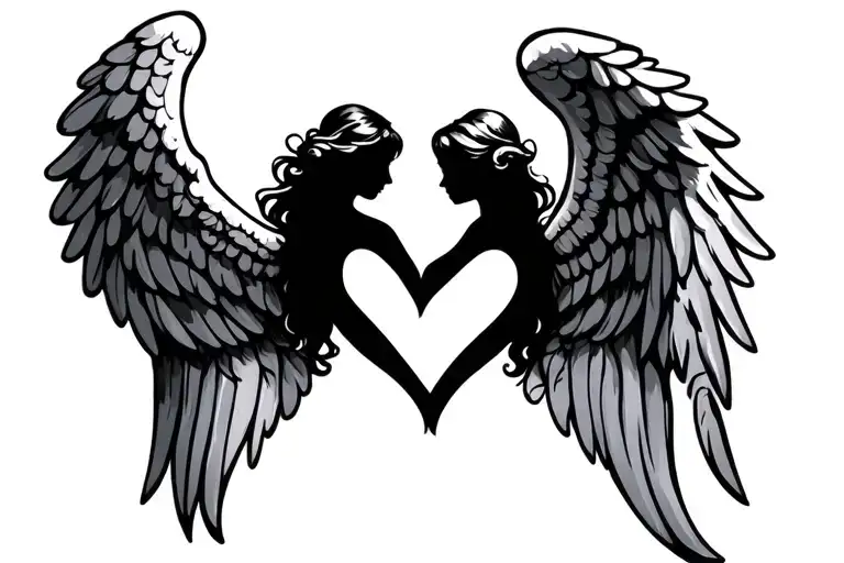 angel wings heart mother and daughter tattoo design idea